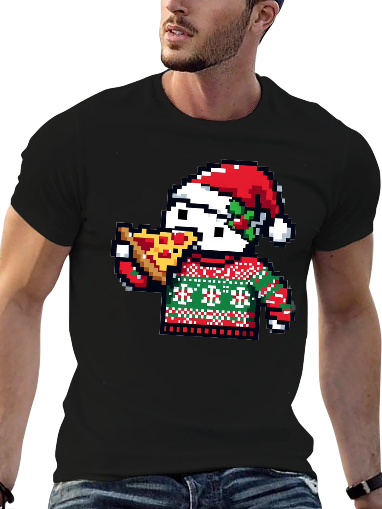 Pixel Santa Pizza T-Shirt