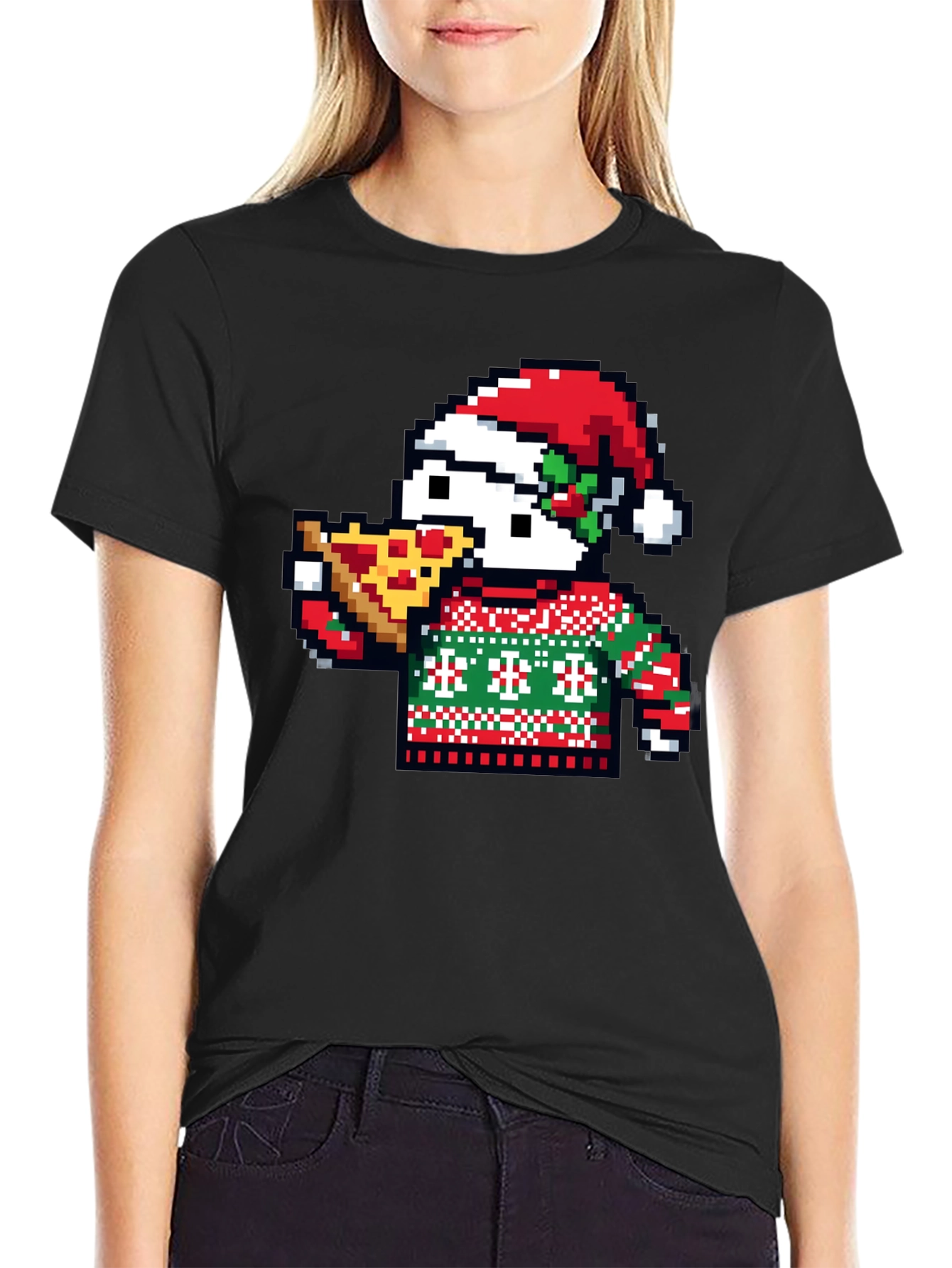 Pixel Santa Pizza T-Shirt