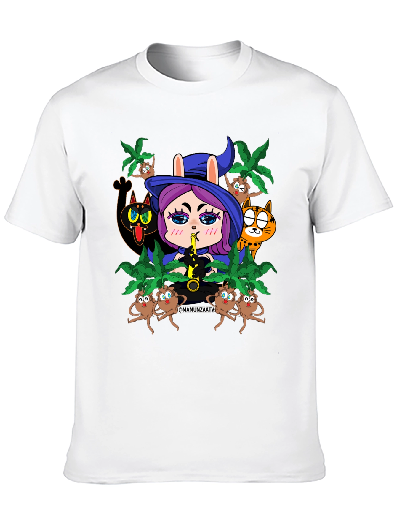 Cartoon Witch Print Black T-Shirt