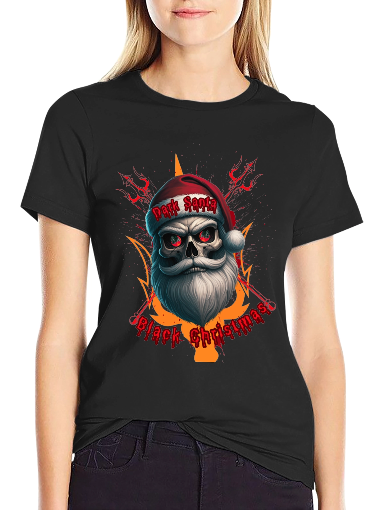 Dark Santa Black Christmas Graphic Tee