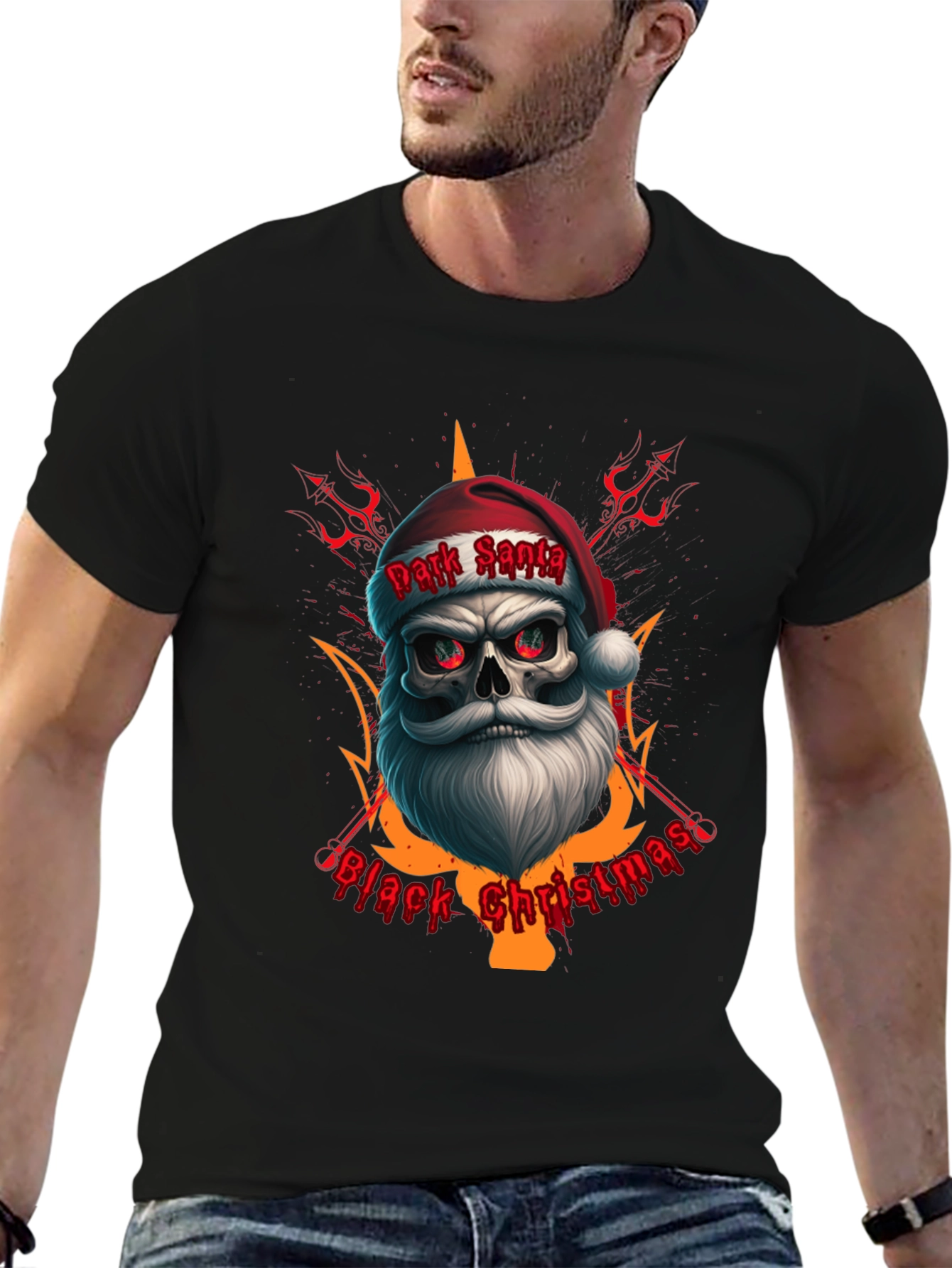 Dark Santa Black Christmas Graphic Tee