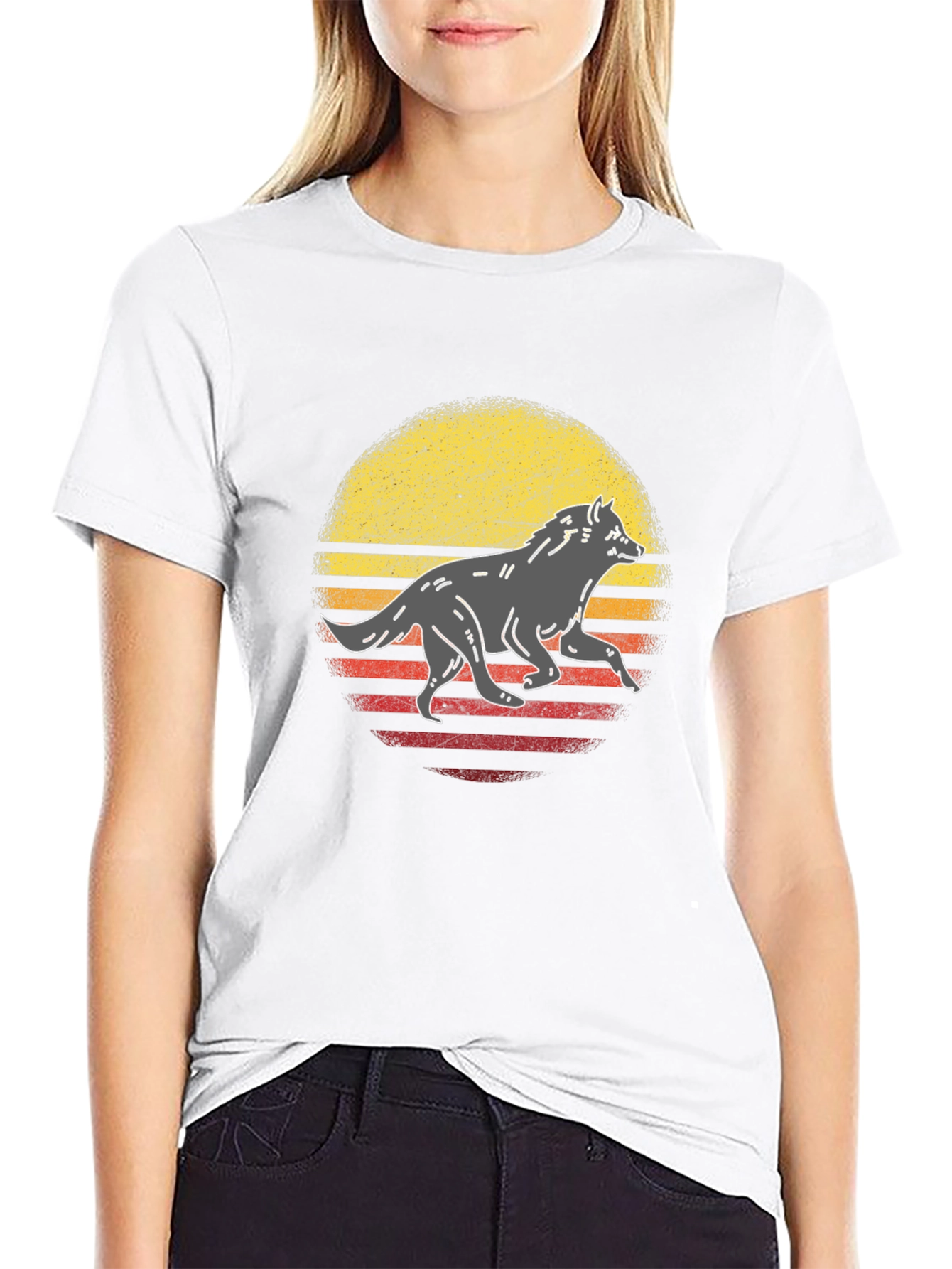 Retro Wolf Graphic Tee - Black Cotton T-Shirt