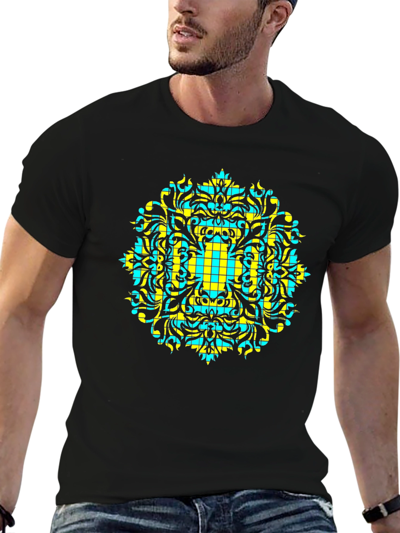 Geometric Patterned Black T-Shirt
