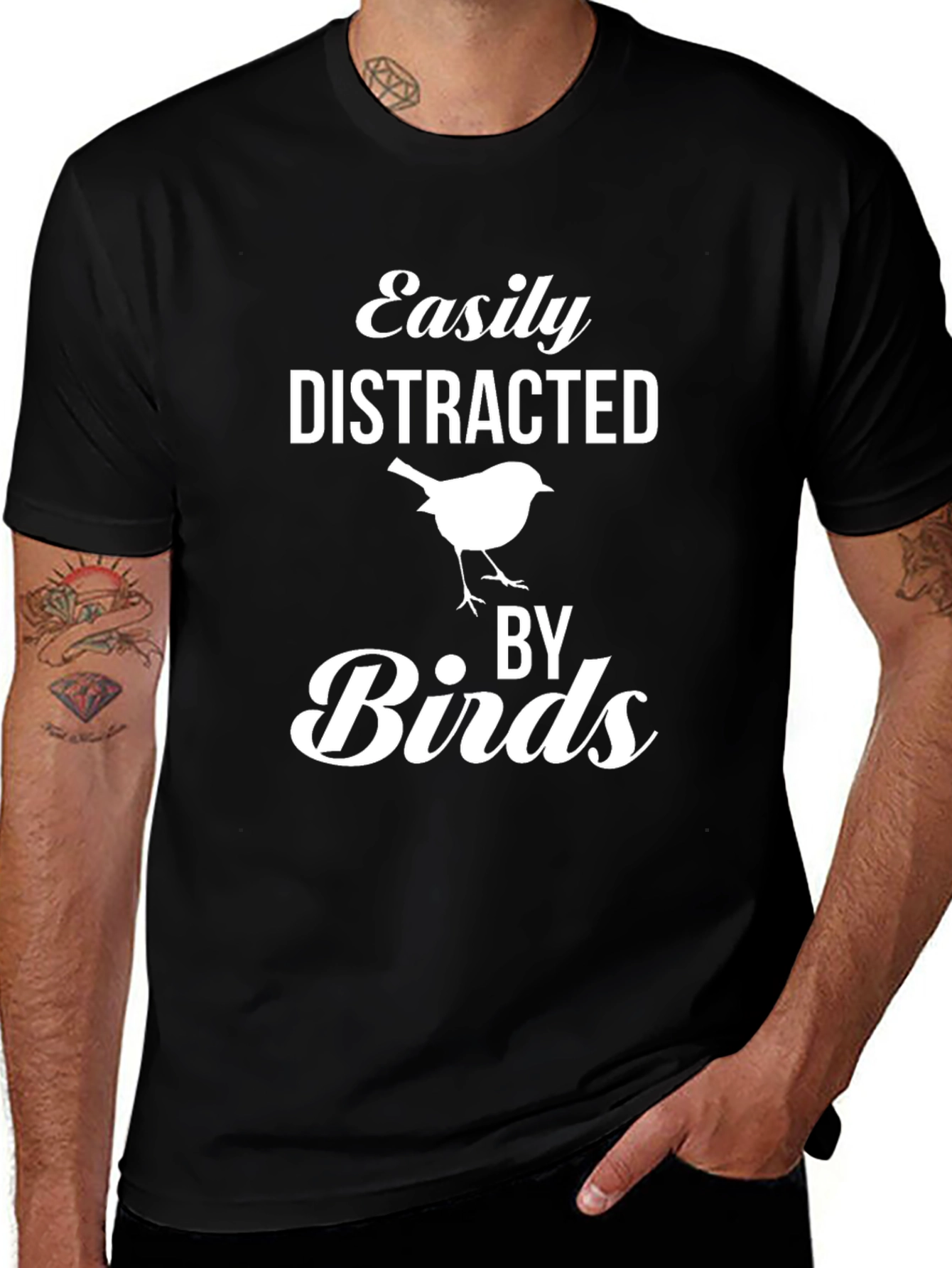 Easily Distracted By Birds Black T-Shirt