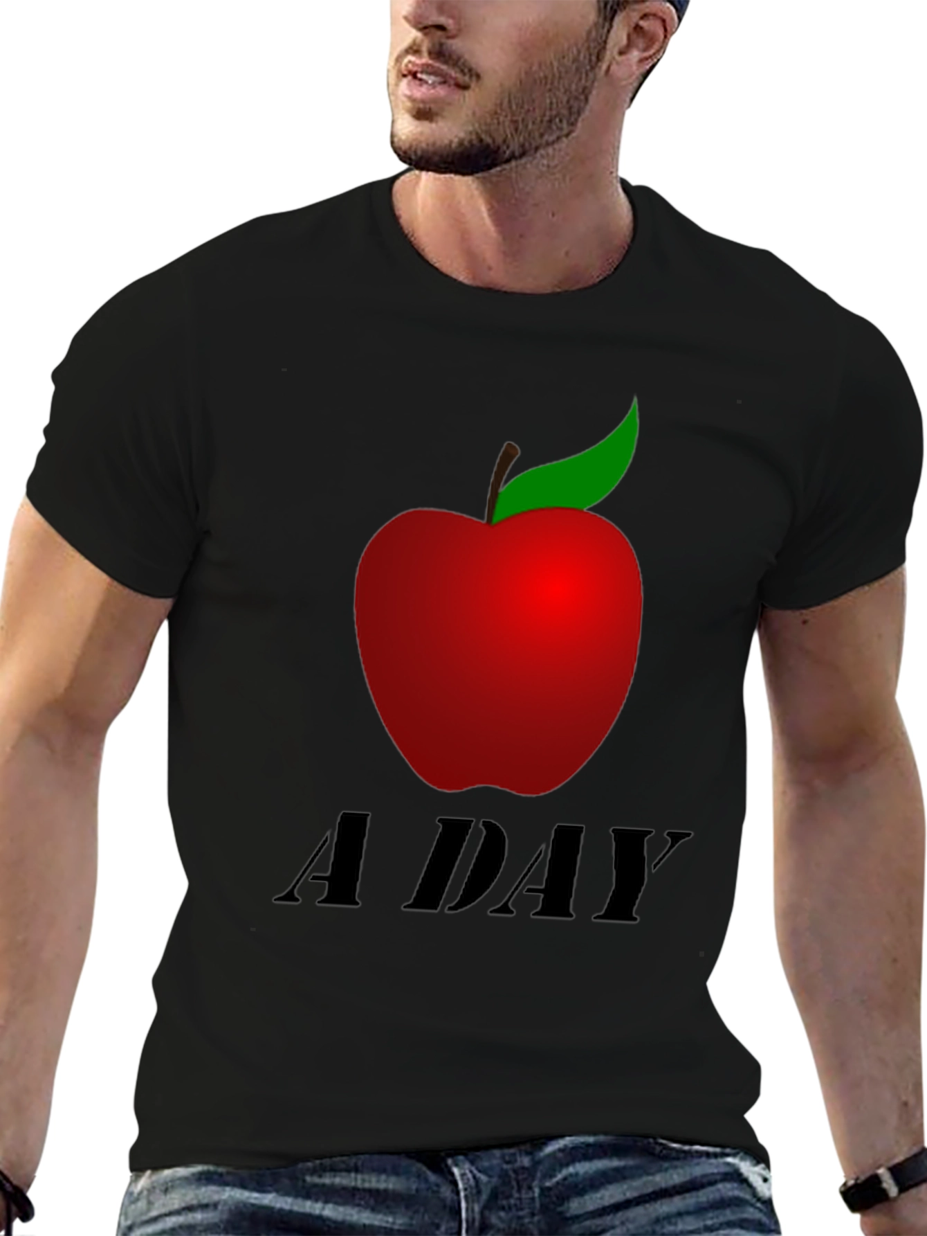 Apple A Day Graphic Tee - Black Casual T-Shirt