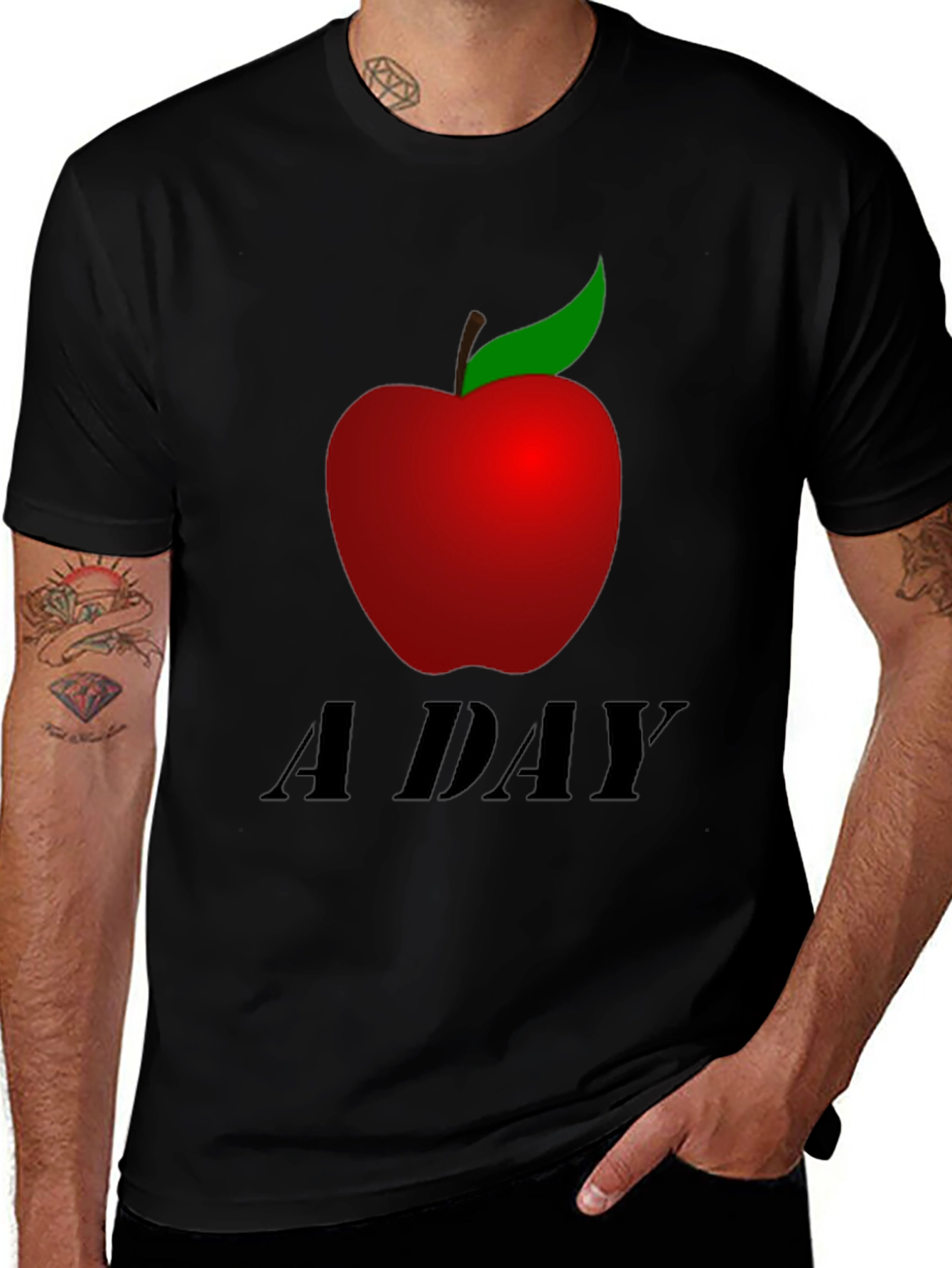 Apple A Day Graphic Tee - Black Casual T-Shirt