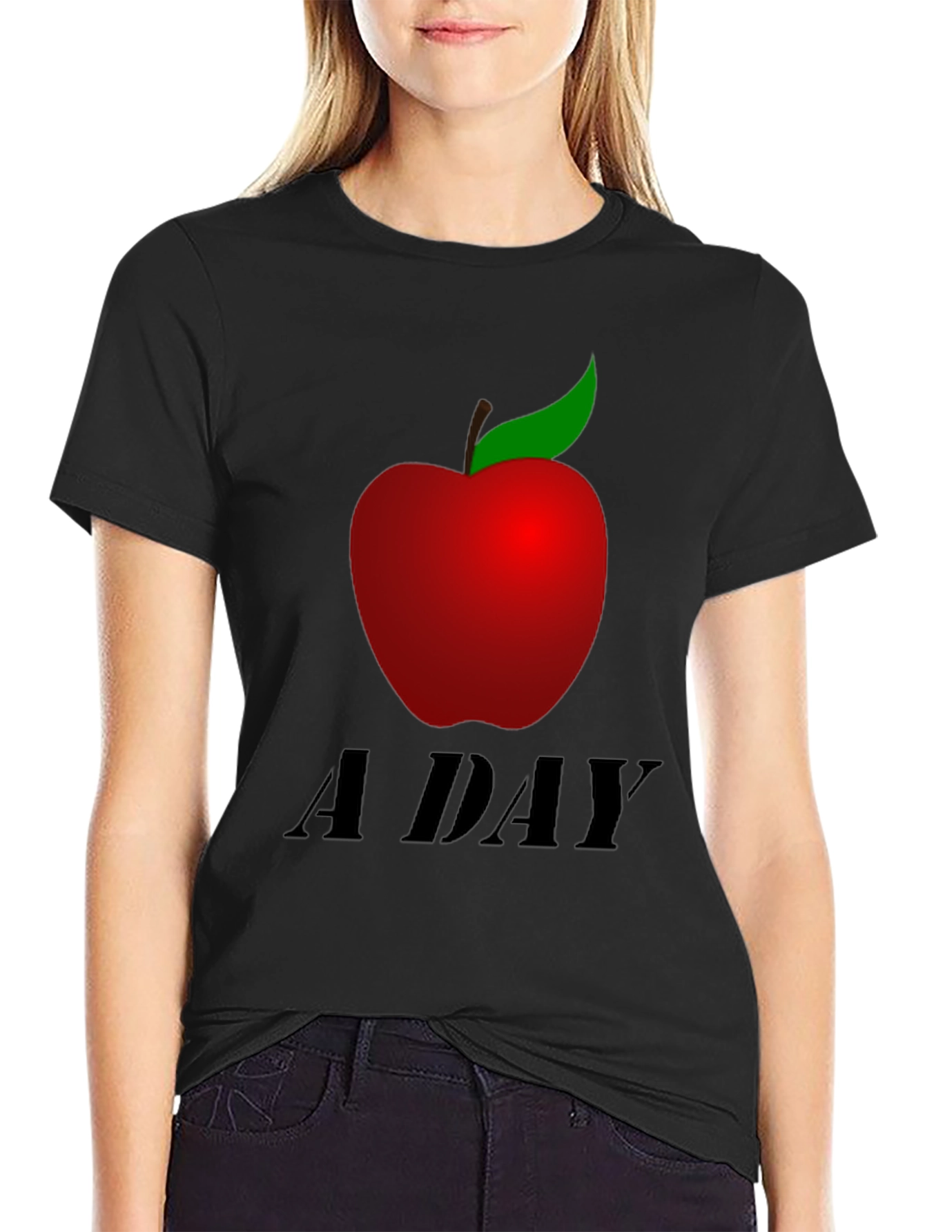 Apple A Day Graphic Tee - Black Casual T-Shirt