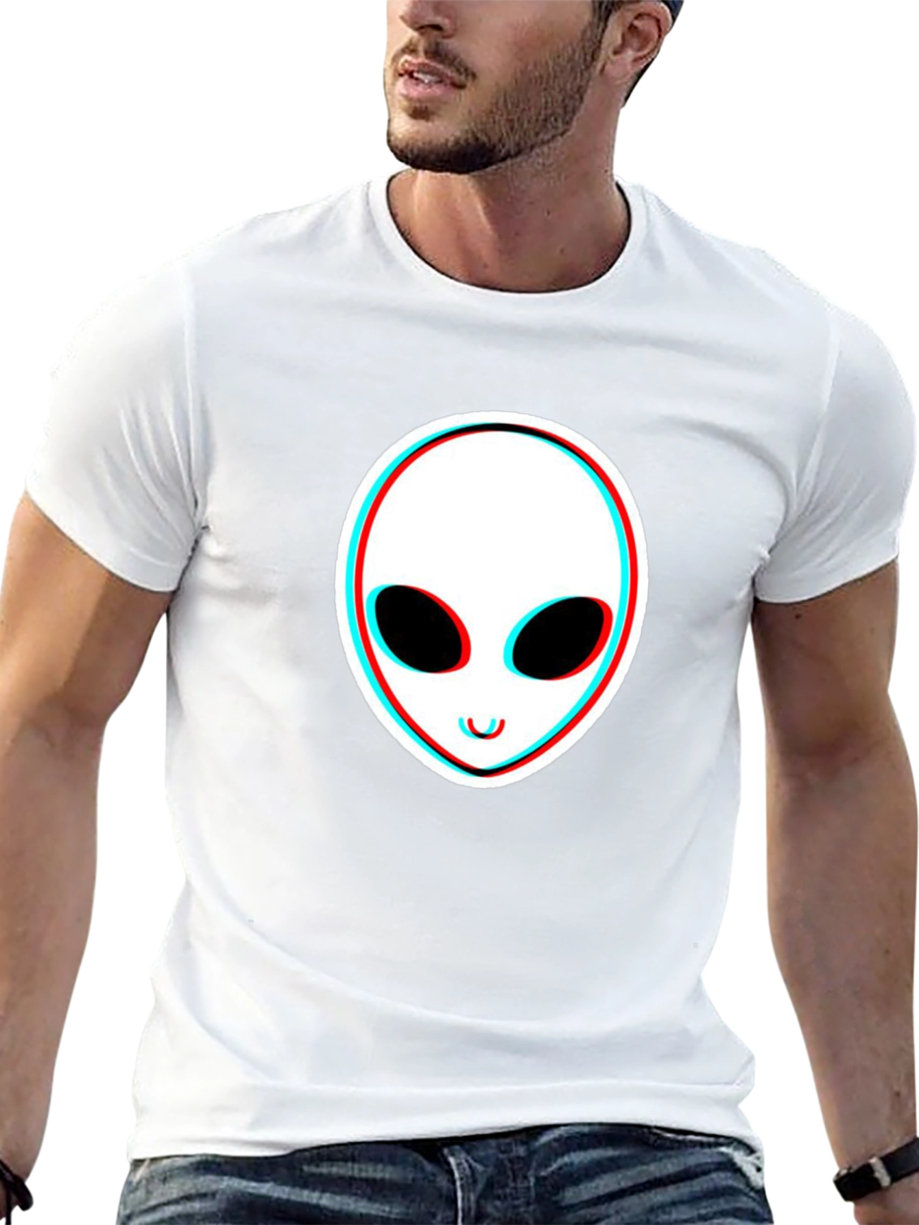 Alien Face Glitch Black T-Shirt