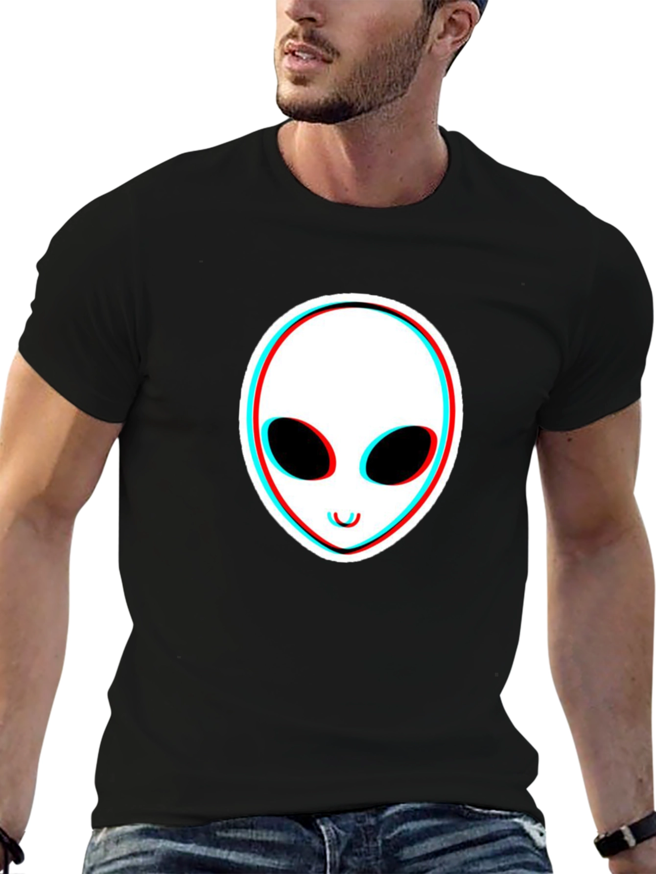 Alien Face Glitch Black T-Shirt