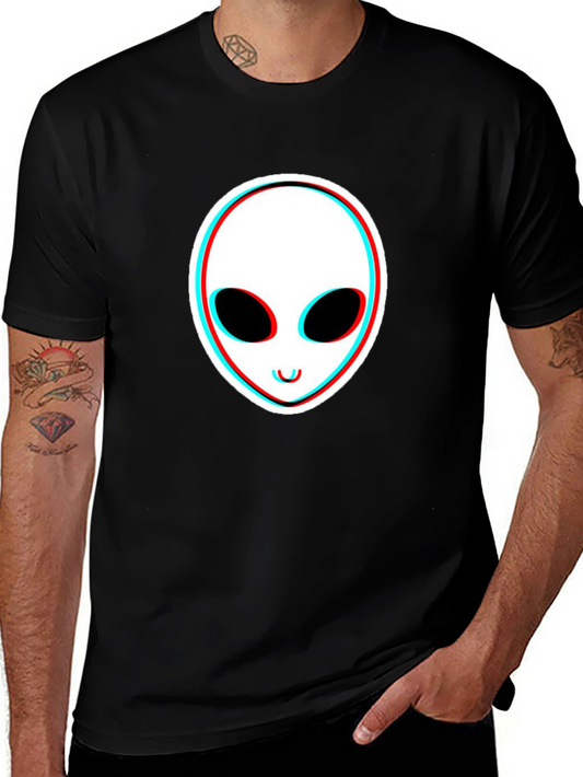 Alien Face Glitch Black T-Shirt