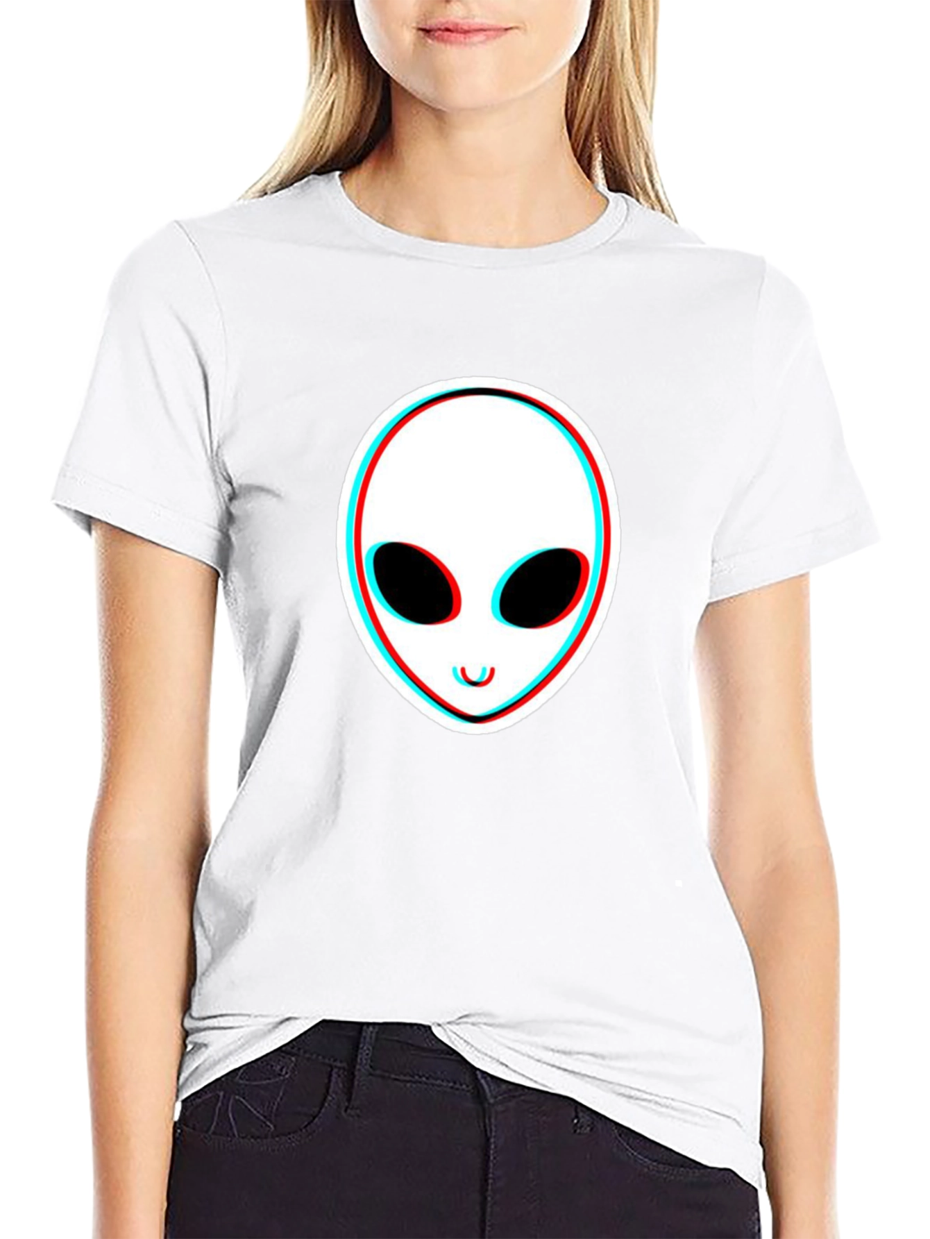 Alien Face Glitch Black T-Shirt