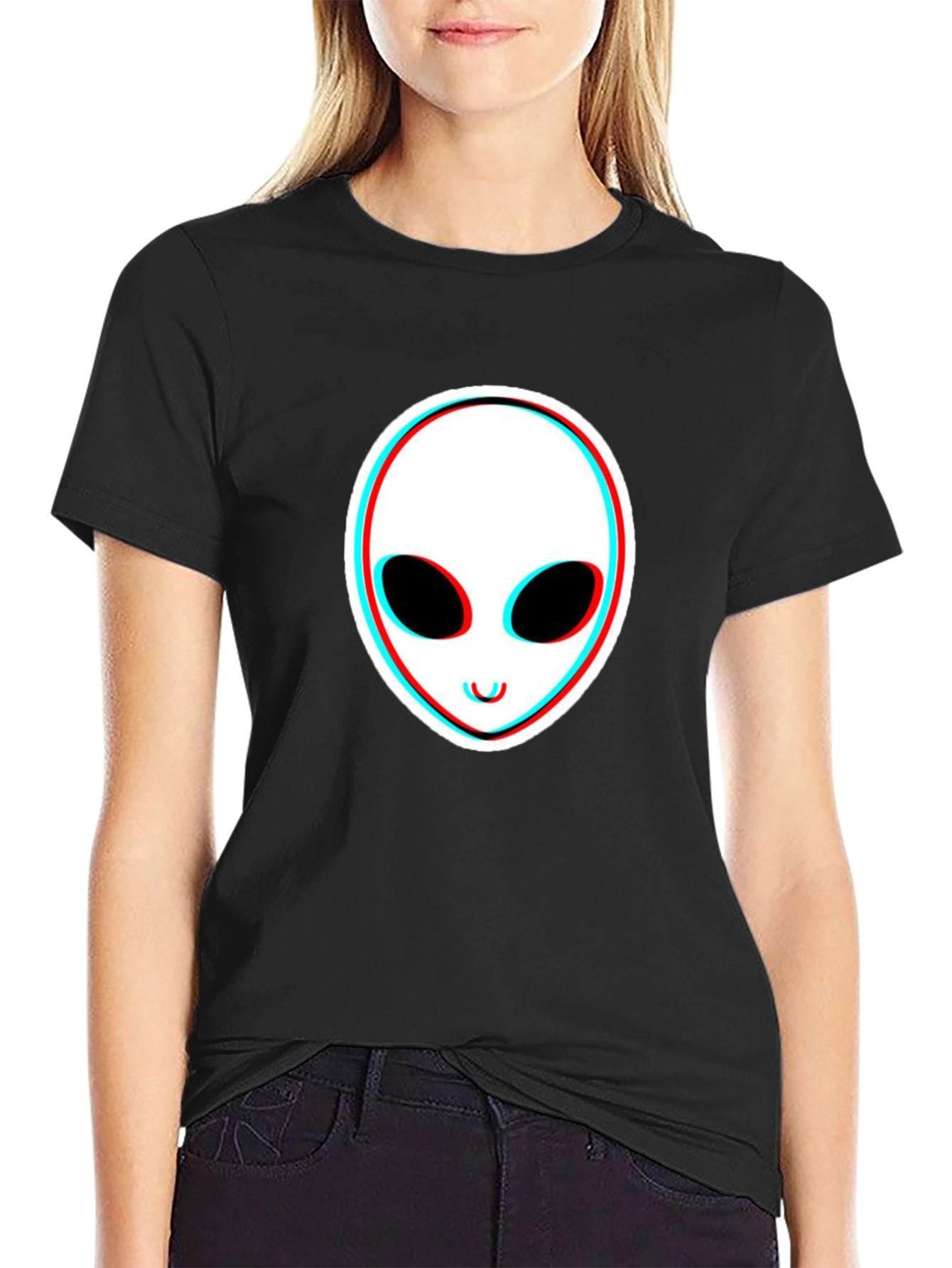 Alien Face Glitch Black T-Shirt