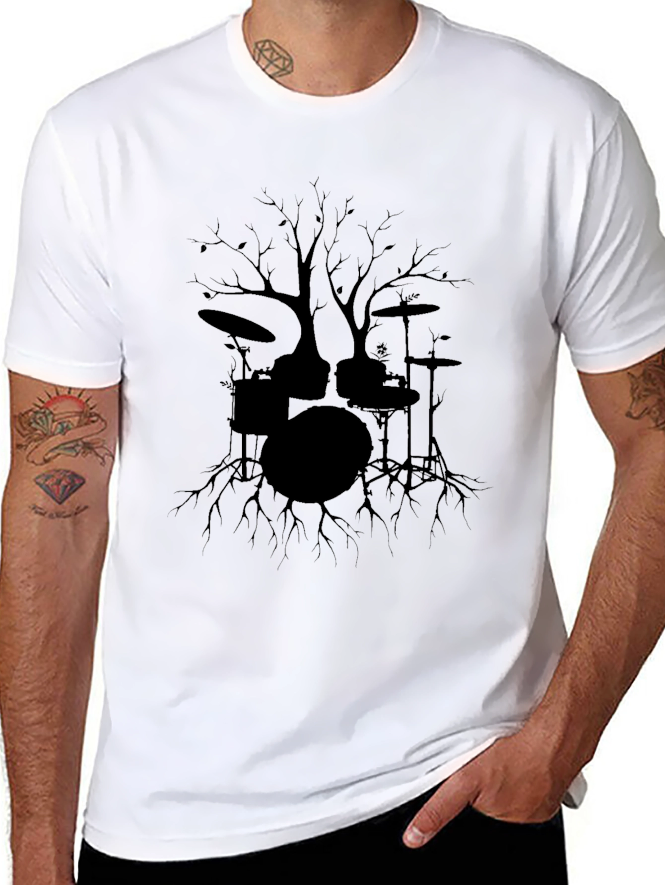 Drum Set Tree Graphic Tee - Black Cotton