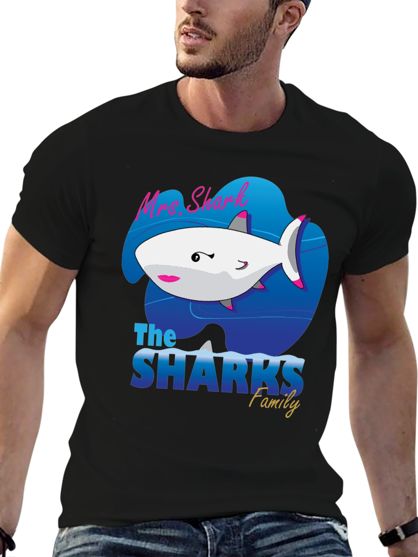 Mrs. Shark Family Graphic Tee - Black