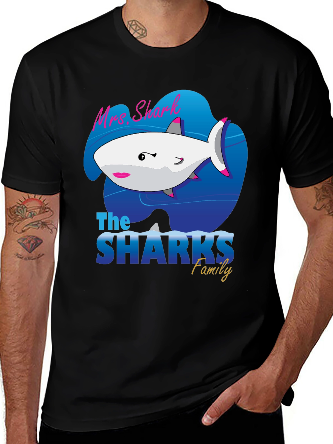 Mrs. Shark Family Graphic Tee - Black