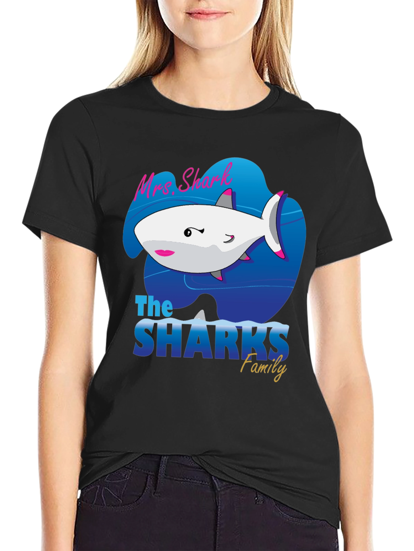 Mrs. Shark Family Graphic Tee - Black