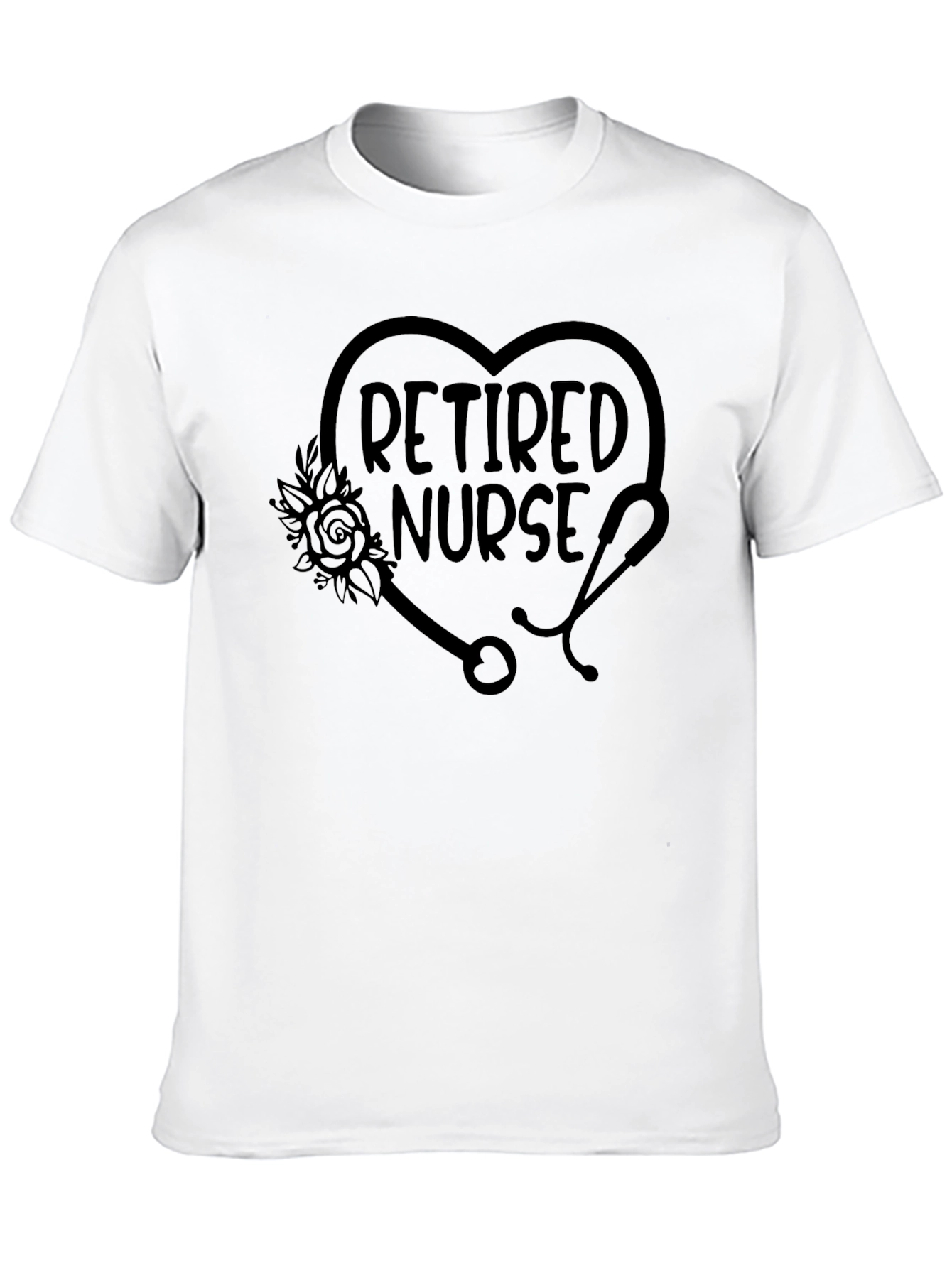 Retired Nurse T-Shirt - Floral Stethoscope Heart Tee