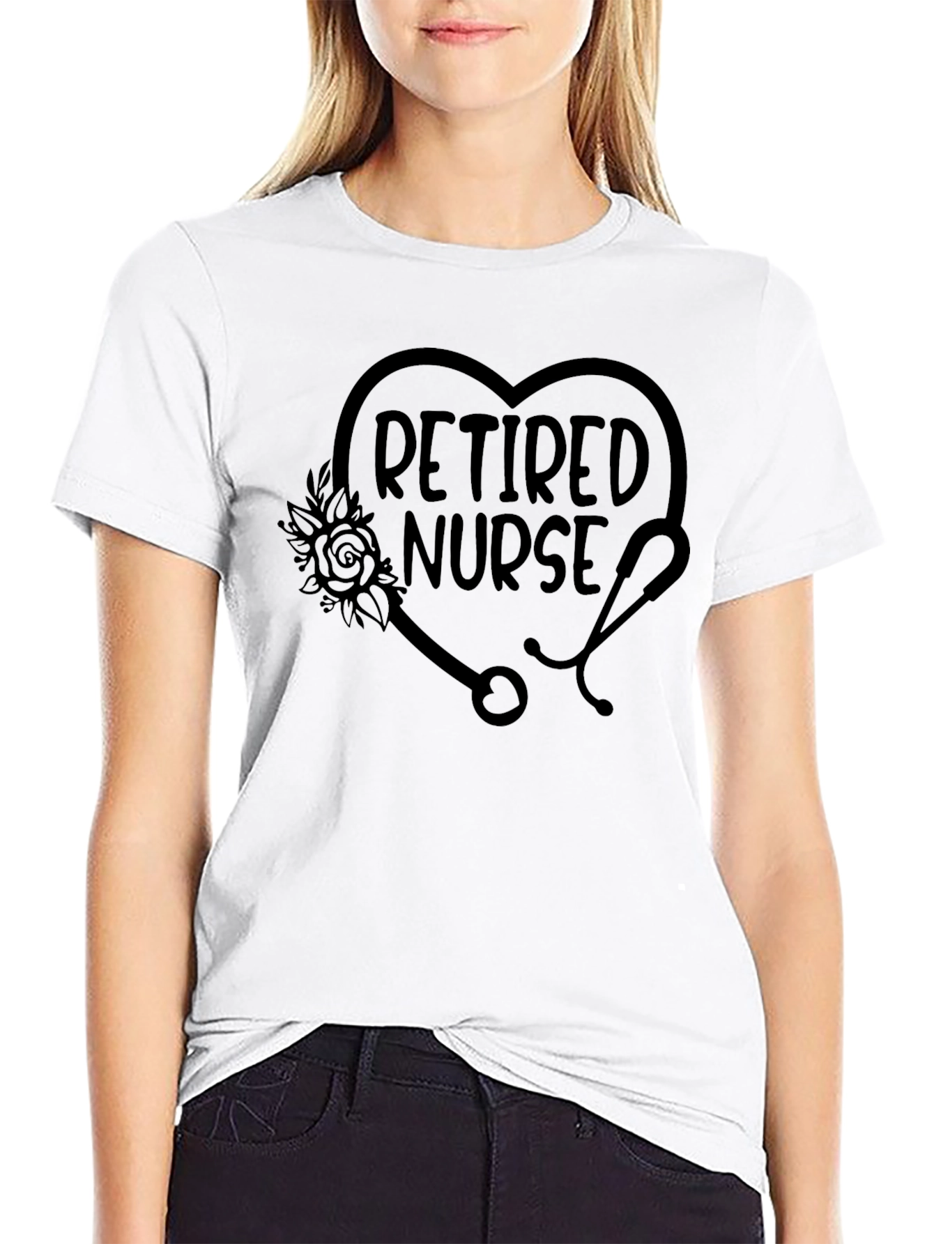 Retired Nurse T-Shirt - Floral Stethoscope Heart Tee