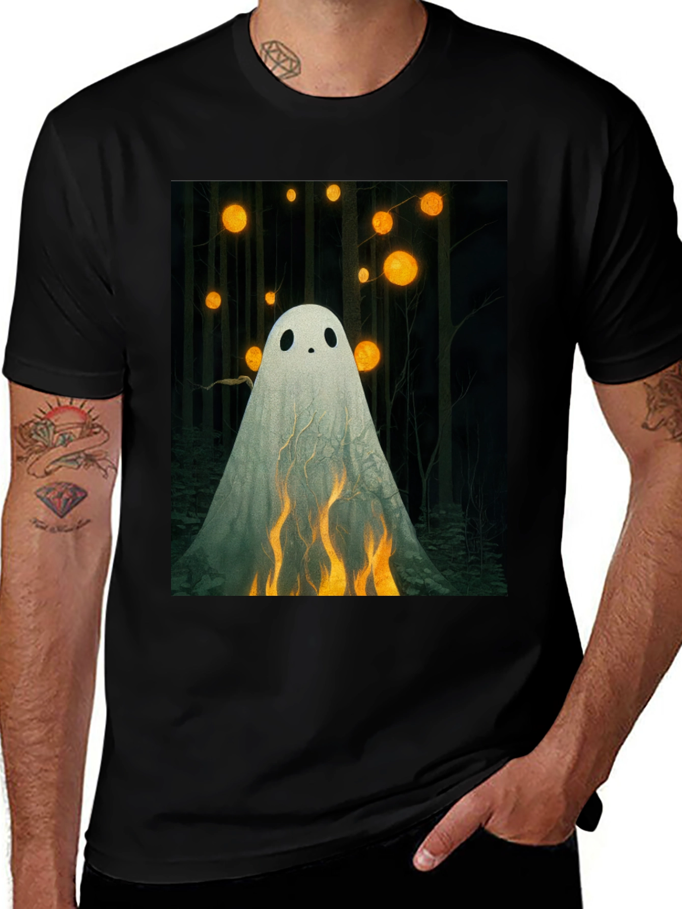 Ghostly Flames Graphic Tee - Halloween Shirt