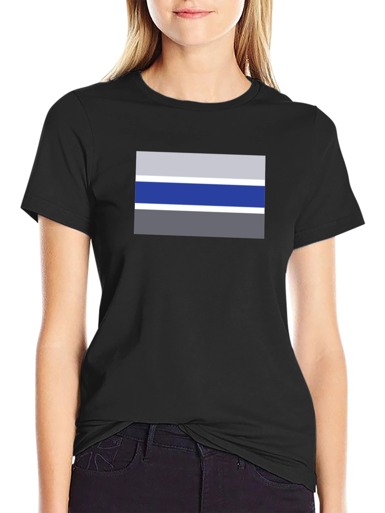 Striped Rectangle Black Tee