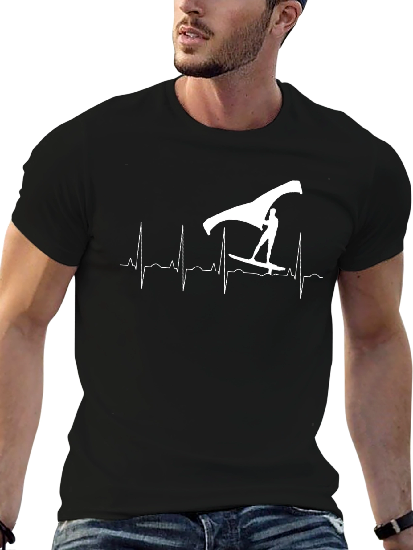 Wing Foil Heartbeat T-Shirt - Black