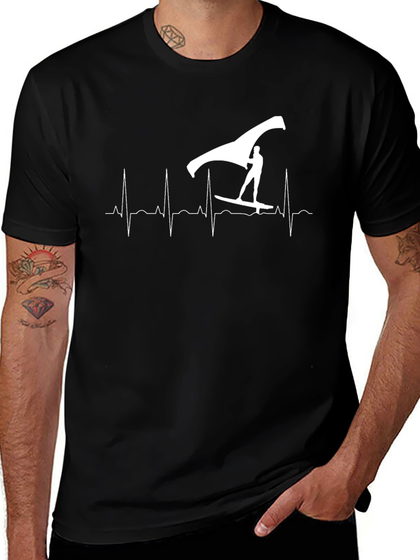Wing Foil Heartbeat T-Shirt - Black