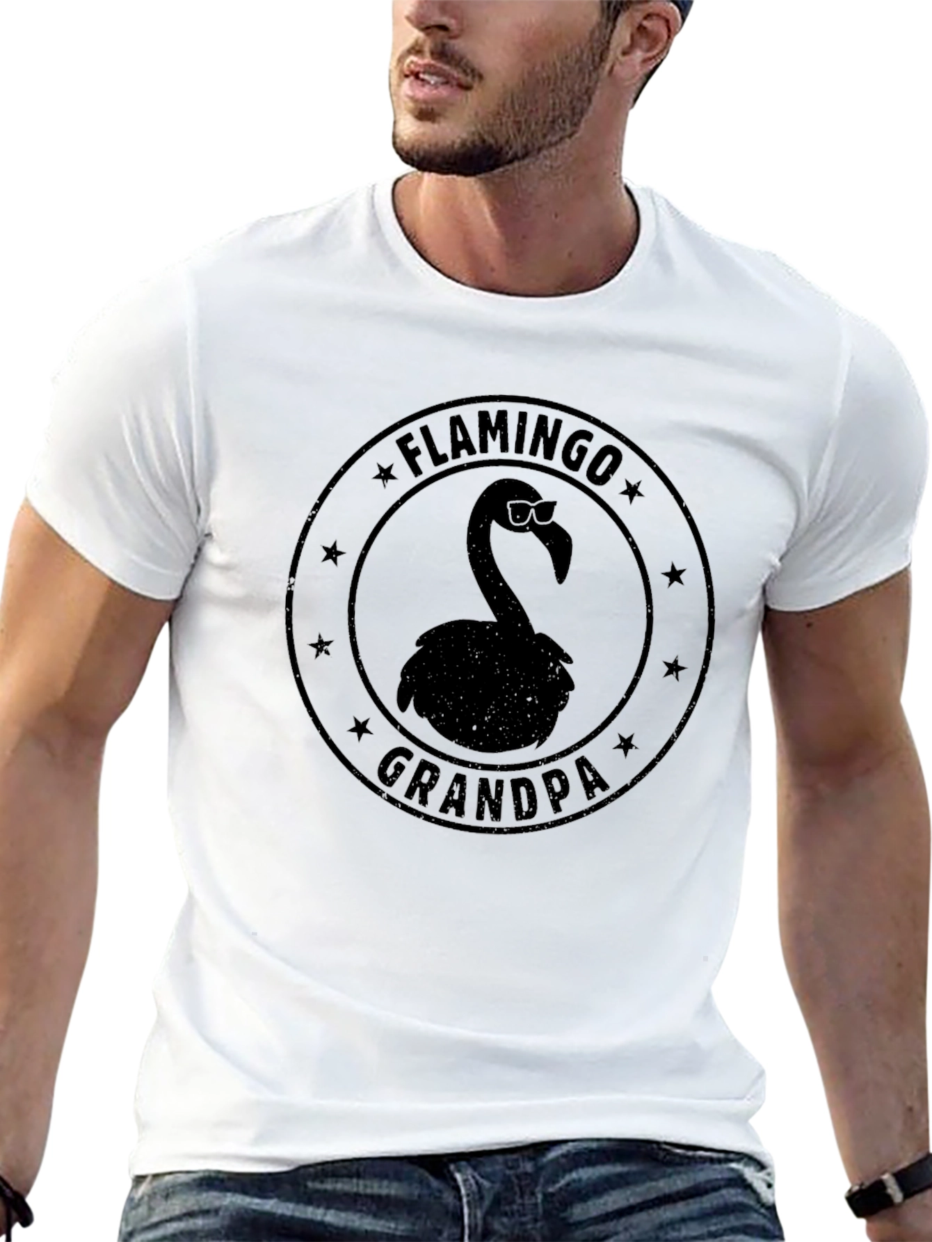 Flamingo Grandpa Black T-Shirt