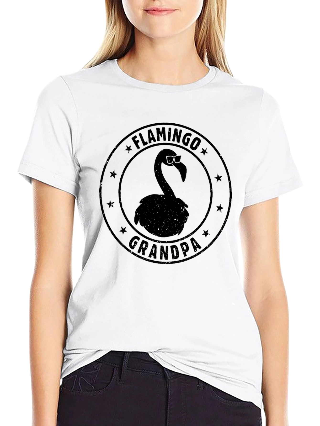 Flamingo Grandpa Black T-Shirt