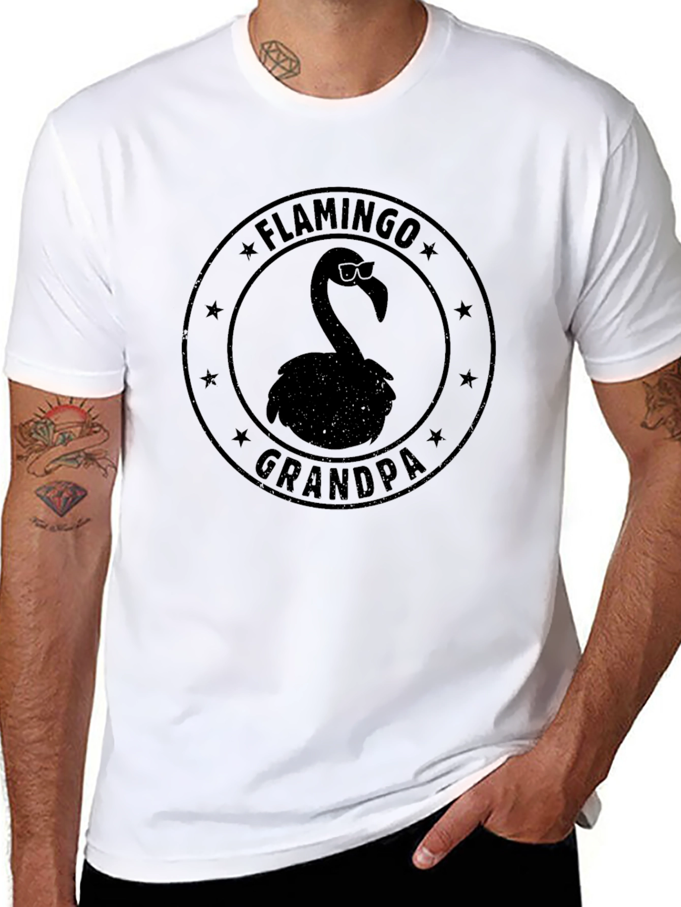 Flamingo Grandpa Black T-Shirt