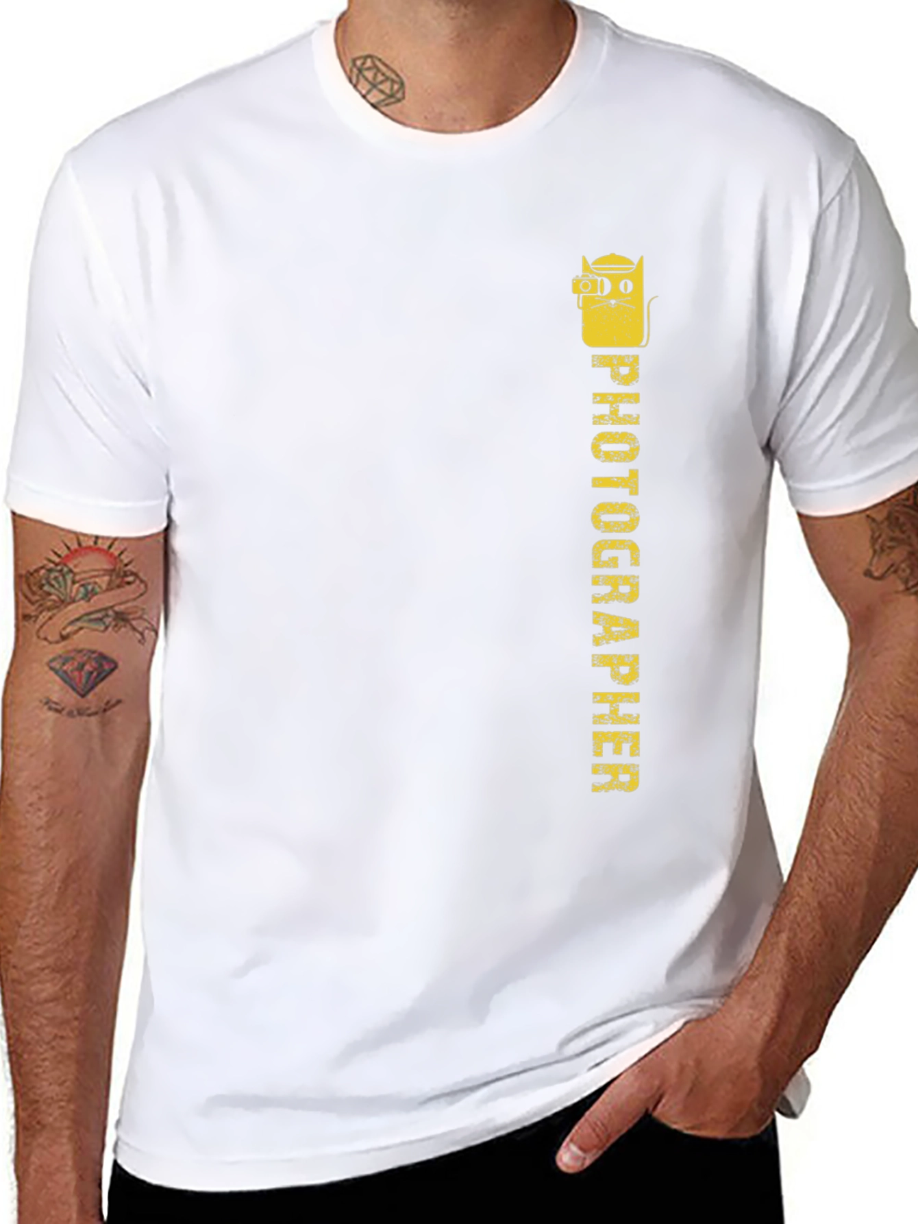 Photographer Cat Graphic Tee - Black Cotton T-Shirt