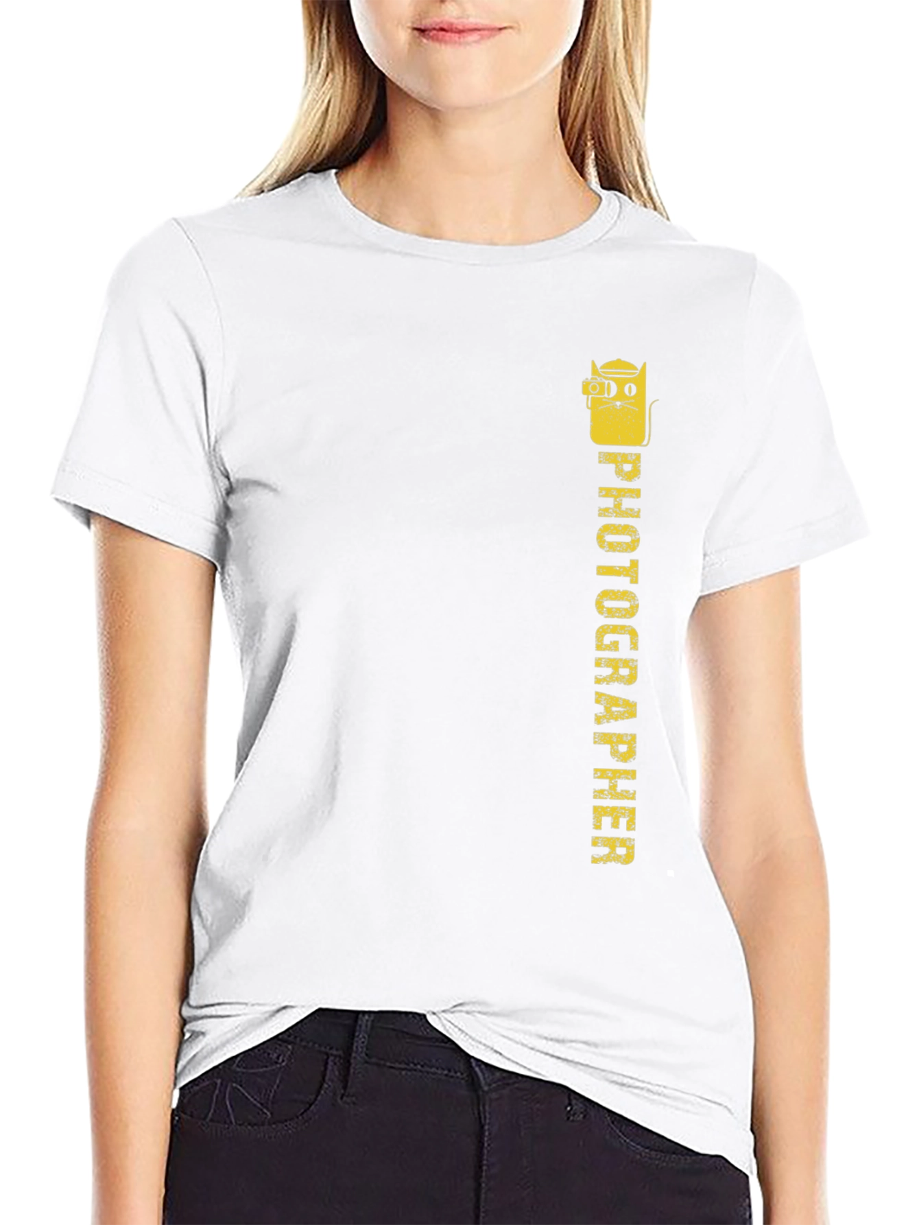 Photographer Cat Graphic Tee - Black Cotton T-Shirt