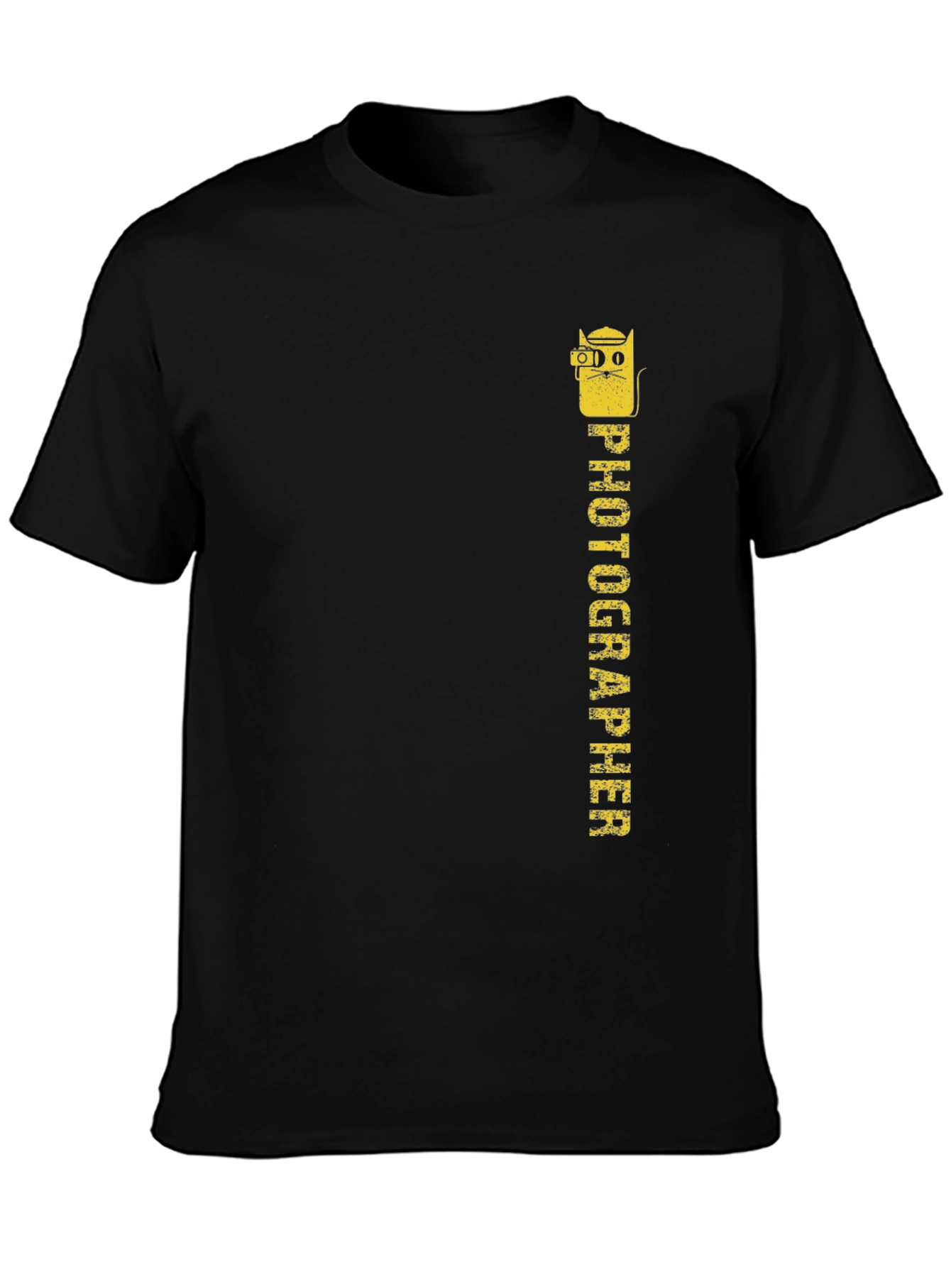 Photographer Cat Graphic Tee - Black Cotton T-Shirt