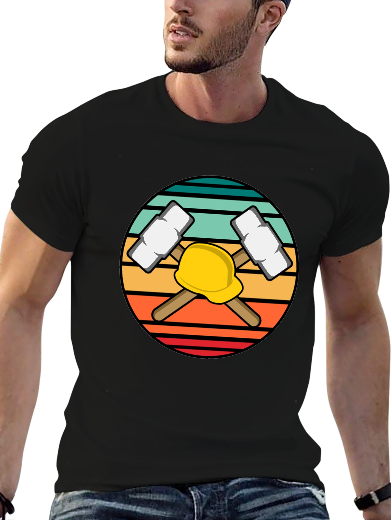 Miner Hard Hat & Pickaxes Graphic Tee - Black
