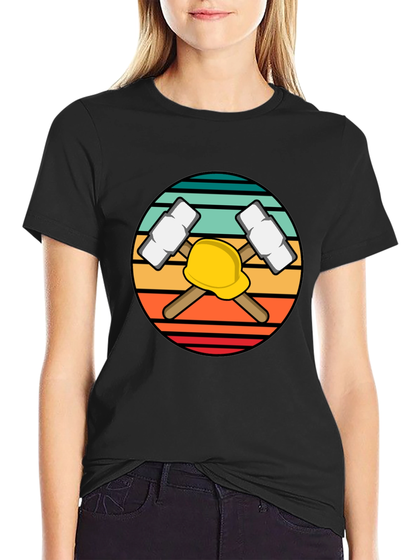 Miner Hard Hat & Pickaxes Graphic Tee - Black