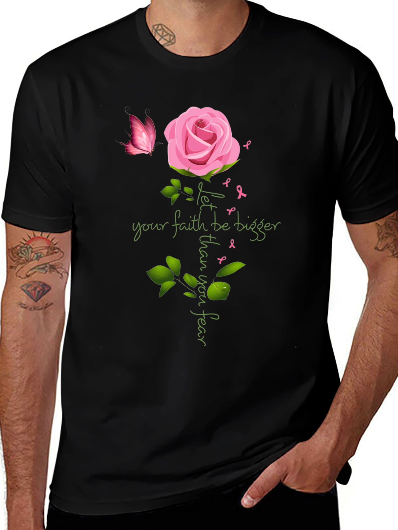 Faith Bigger Than Fear Rose Butterfly T-Shirt