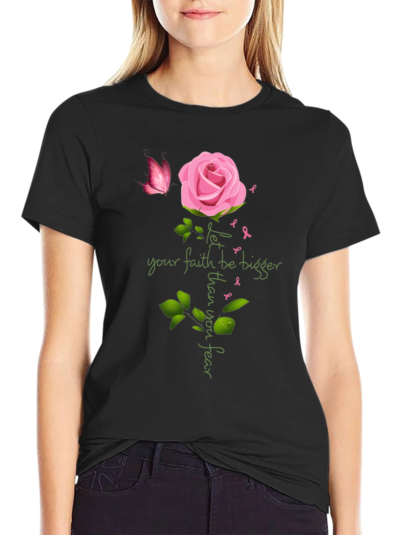 Faith Bigger Than Fear Rose Butterfly T-Shirt