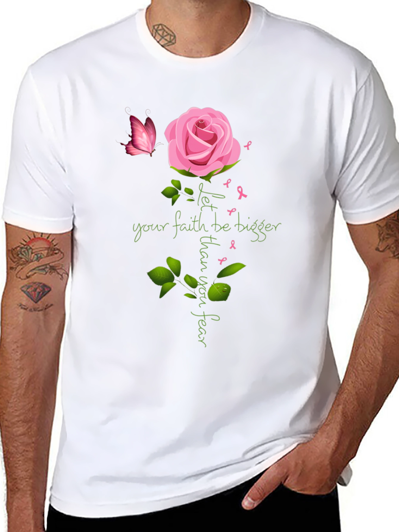 Faith Bigger Than Fear Rose Butterfly T-Shirt