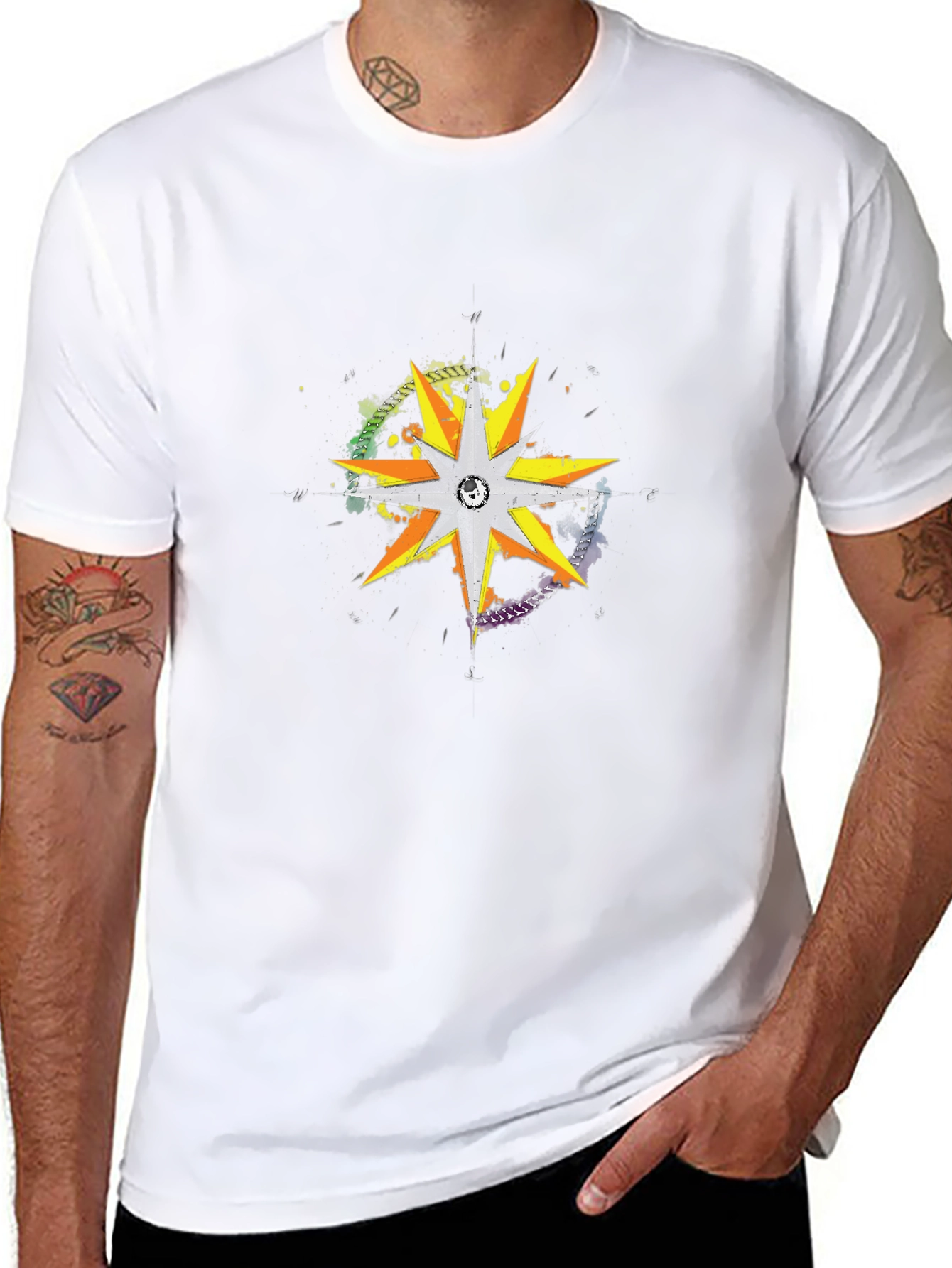Graphic Starburst Crew Neck Tee - Black