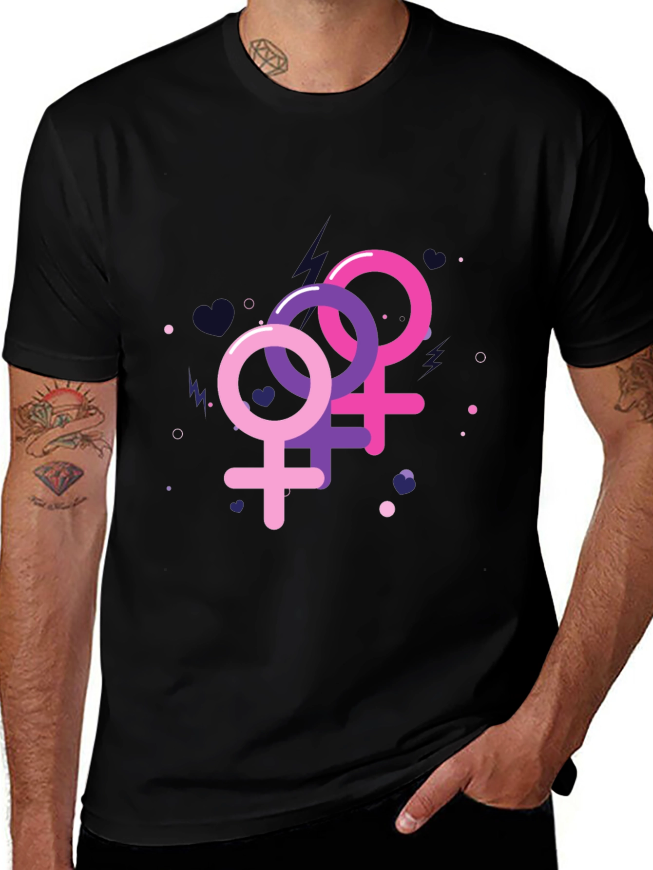 Feminine Symbols Graphic Tee - Black Cotton Shirt