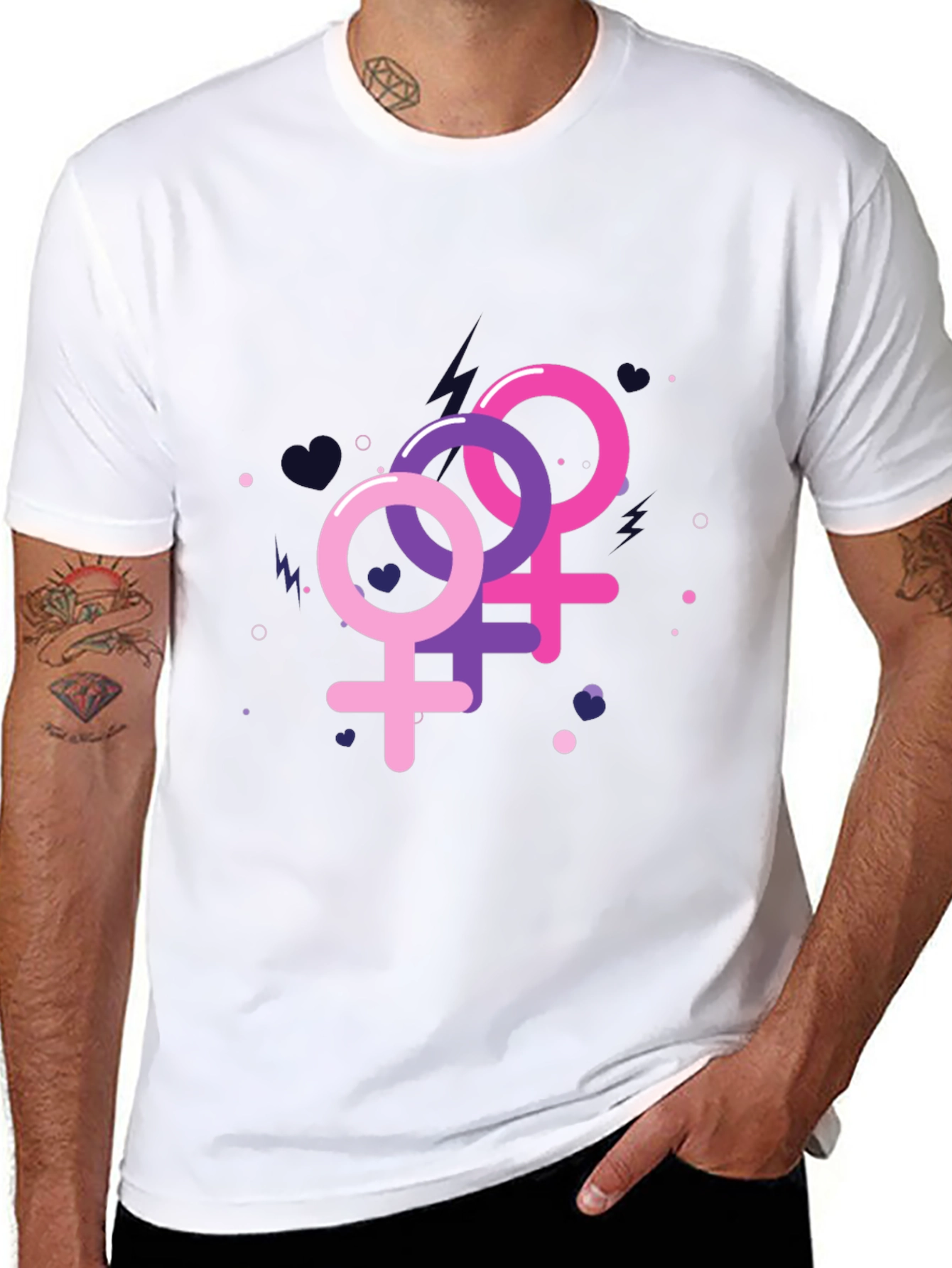 Feminine Symbols Graphic Tee - Black Cotton Shirt