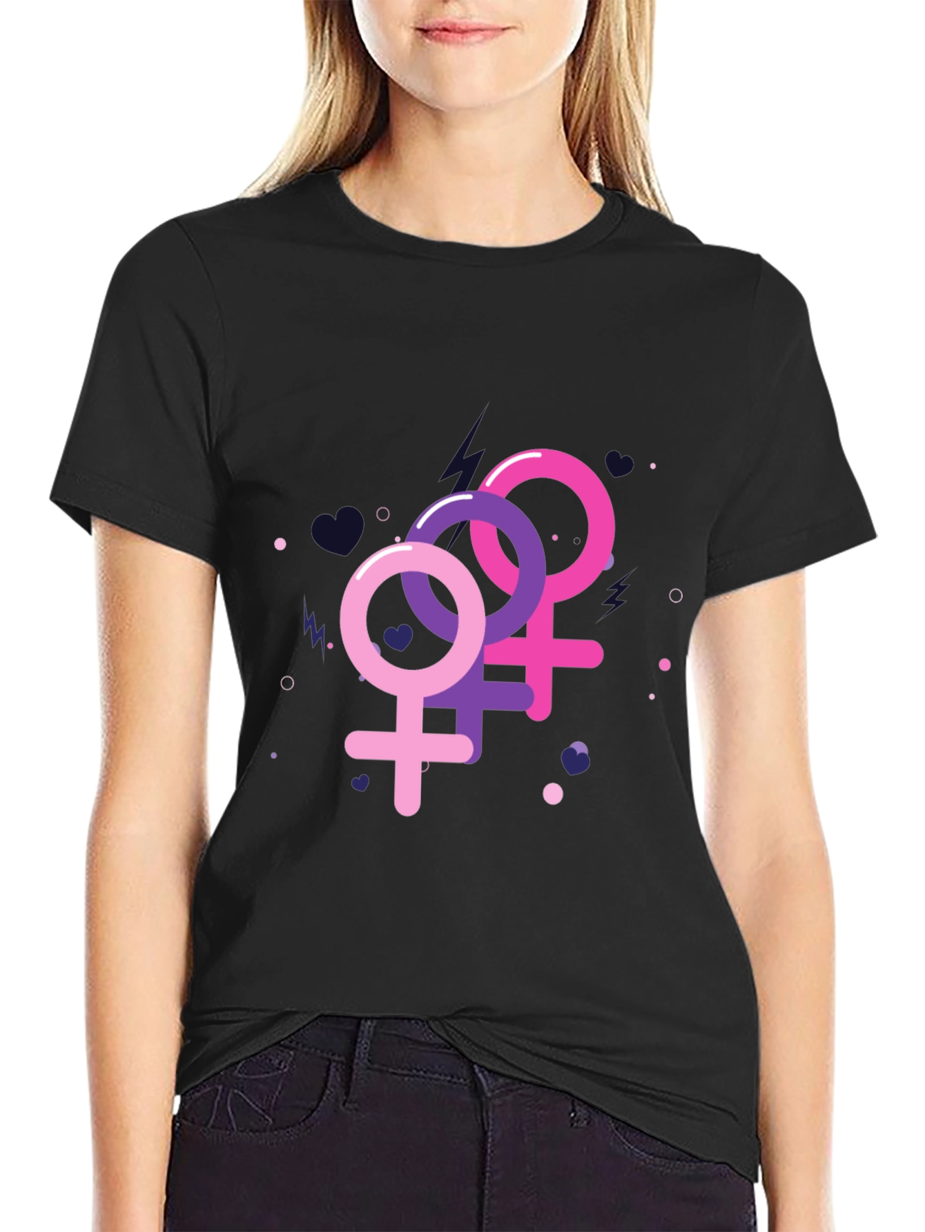 Feminine Symbols Graphic Tee - Black Cotton Shirt
