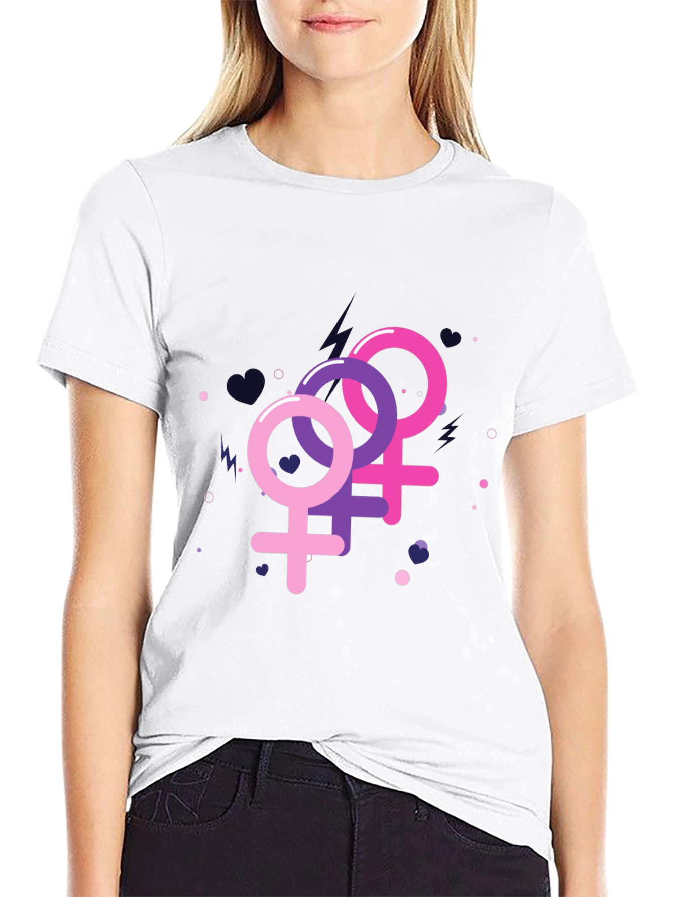 Feminine Symbols Graphic Tee - Black Cotton Shirt