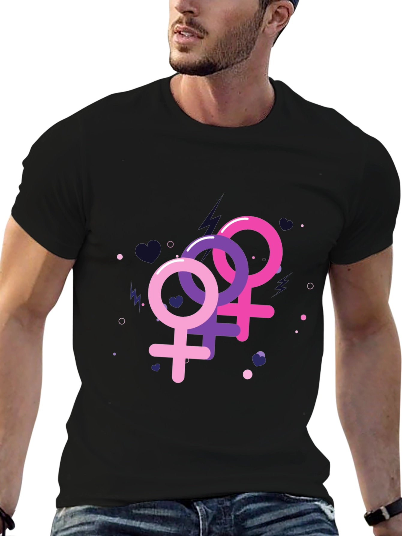Feminine Symbols Graphic Tee - Black Cotton Shirt