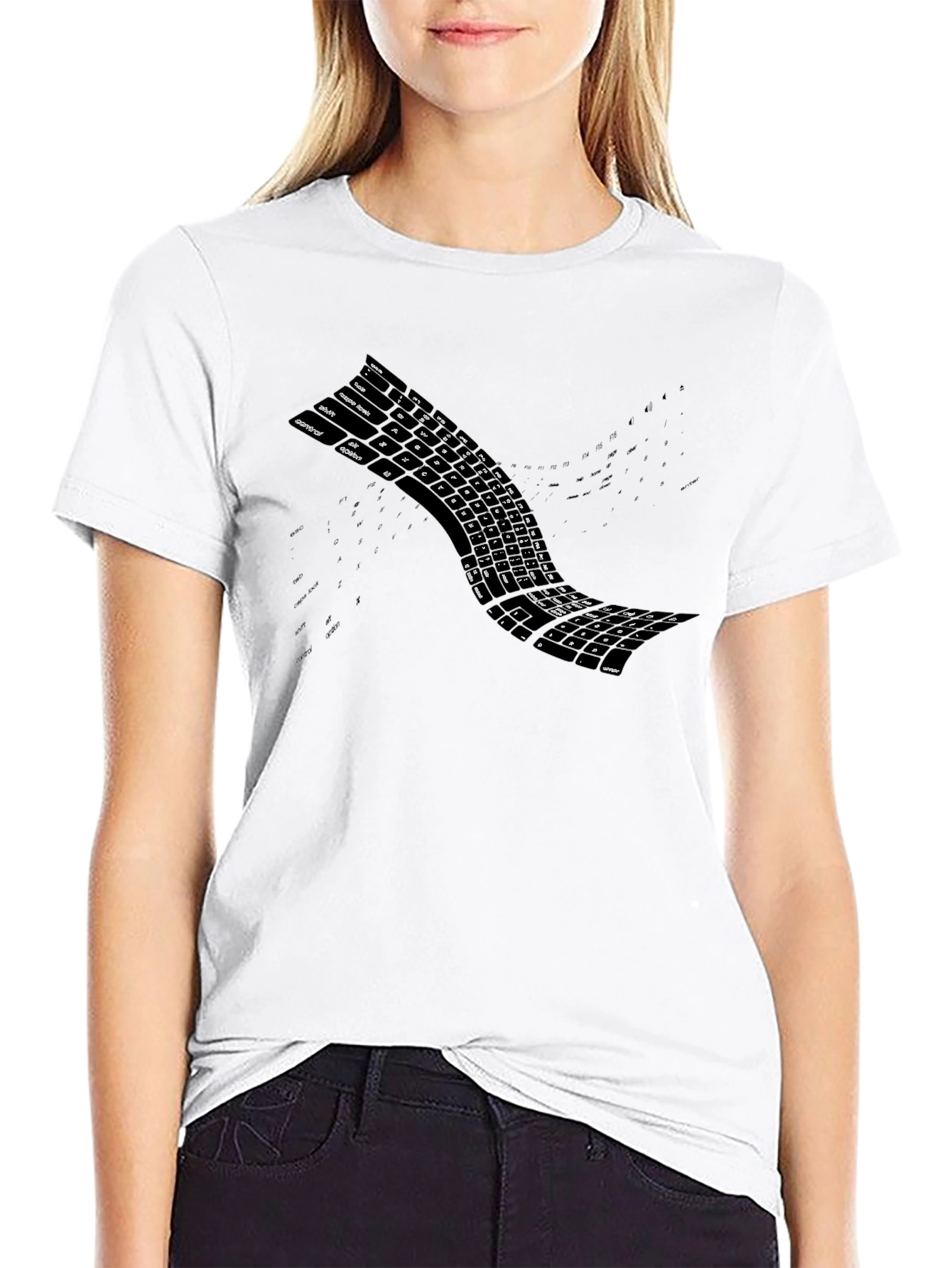 Keyboard Wave Mens Black T-Shirt