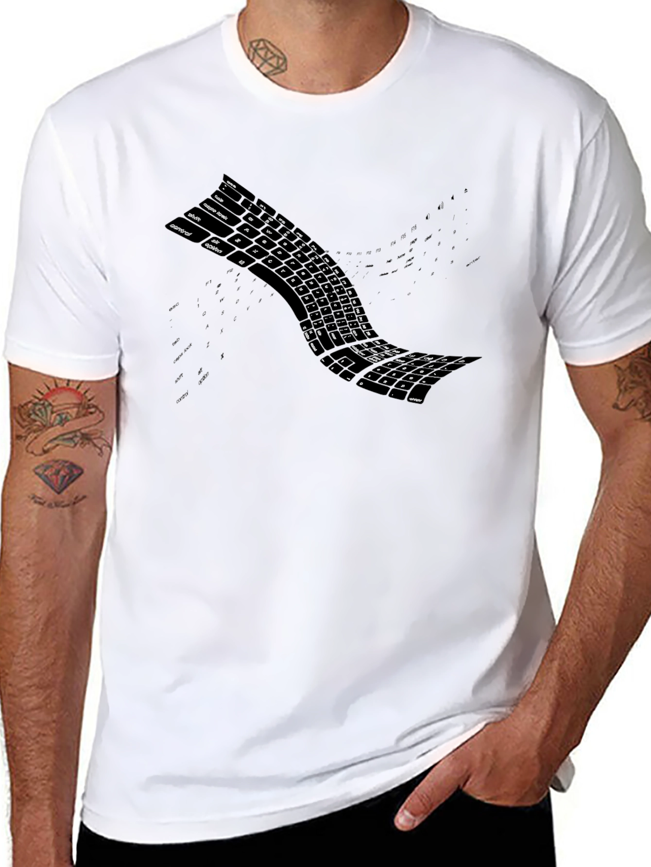 Keyboard Wave Mens Black T-Shirt