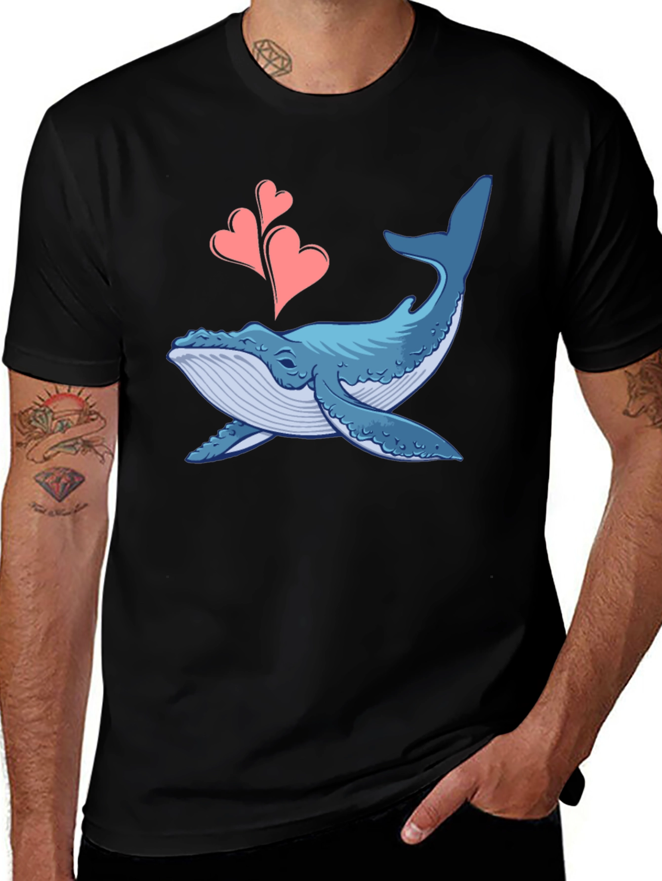 Whale Love Graphic Tee - Black Cotton T-Shirt
