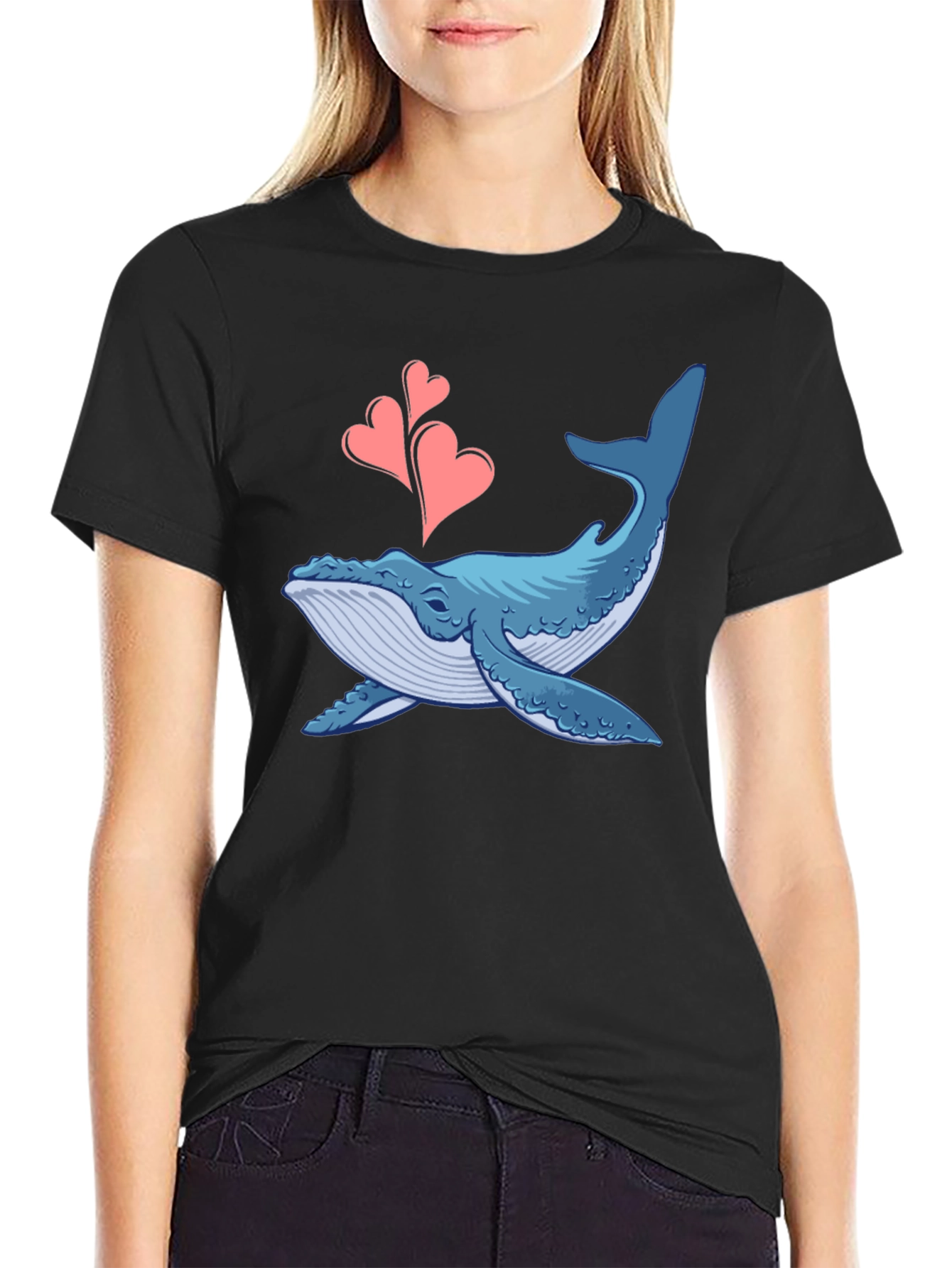 Whale Love Graphic Tee - Black Cotton T-Shirt