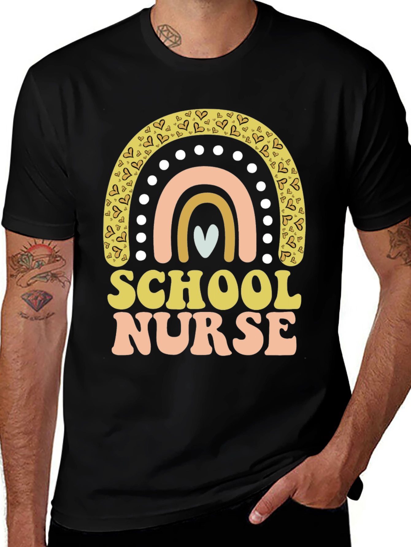 School Nurse Rainbow Heart T-Shirt