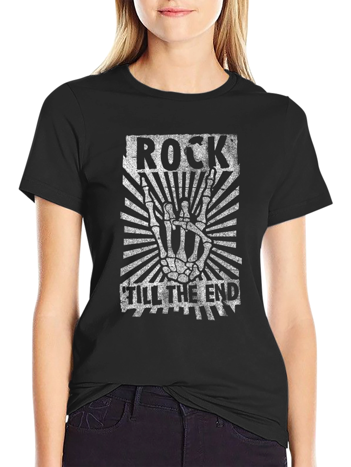 Rock Til the End T-Shirt - Skeleton Hand