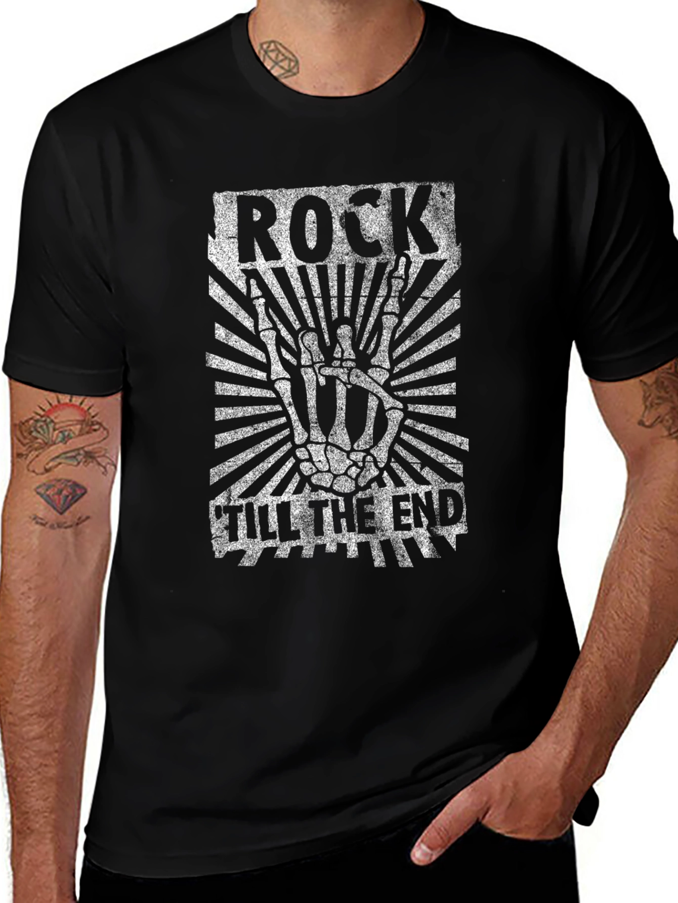 Rock Til the End T-Shirt - Skeleton Hand